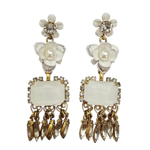 Elizabeth Cole Floral Rhinestone Faceted Glass Dangle Post Earrings - Picture 3 of 7